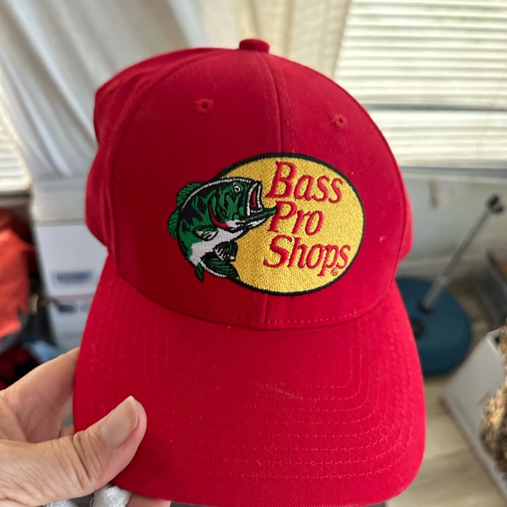 Bass Pro Shops Red Cap with Green Fish Logo